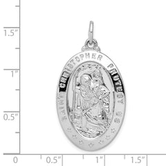 Sterling Silver 925 Saint Christopher Medal with Polished Rhodium Finish