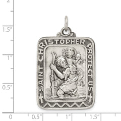 Sterling Silver 925 Saint Christopher Medal Antique Finish Pendant