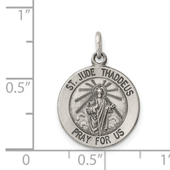 Sterling Silver 925 Saint Jude Medal Antiqued Solid Pendant
