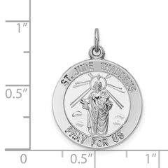 Sterling Silver Saint Jude Medallion Pendant with Rhodium Polished Finish