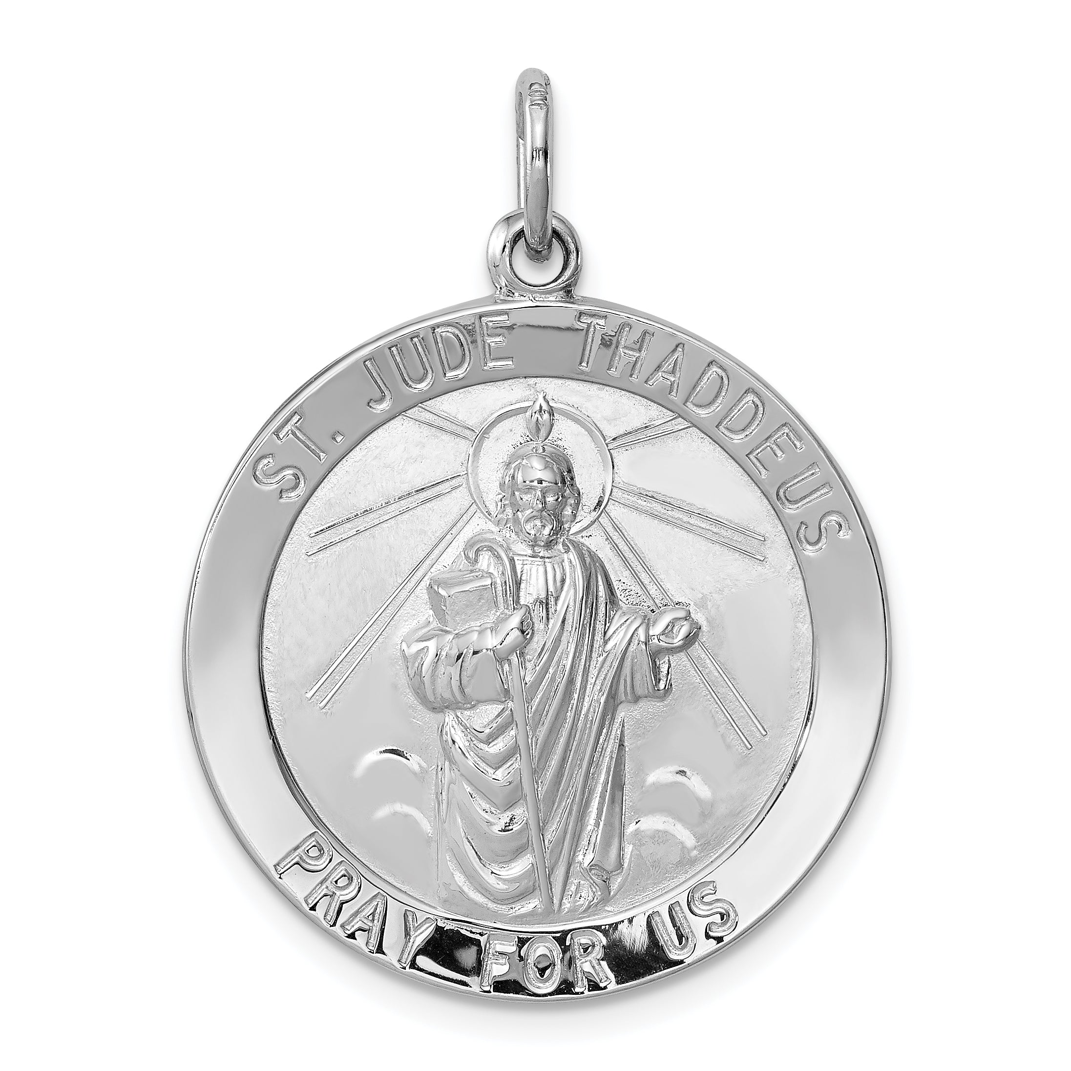 Sterling Silver Rhodium-plated Saint Jude Thaddeus Medal