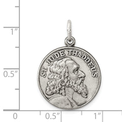 Sterling Silver 925 Saint Jude Medal Antiqued Solid Pendant