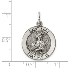 Sterling Silver 925 Saint Lucy Antiqued Medal Pendant Vintage Inspired Jewelry