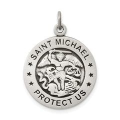 Sterling Silver 925 Saint Michael Army Medal Pendant Antiqued Elegant Design