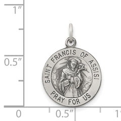 Sterling Silver 925 Antiqued Saint Francis Medal Pendant Solid Die-Struck