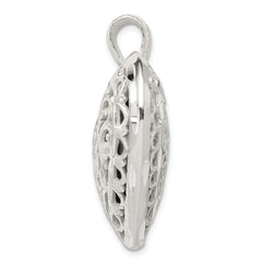 Sterling Silver 925 Polished Puffed Heart Pendant with Filigree Design