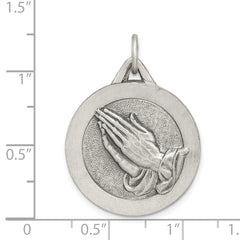 Sterling Silver 925 Praying Hands Pendant with Antiqued Finish