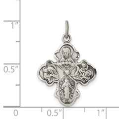 Sterling Silver 925 Antiqued Reversible 4-Way Medal Pendant