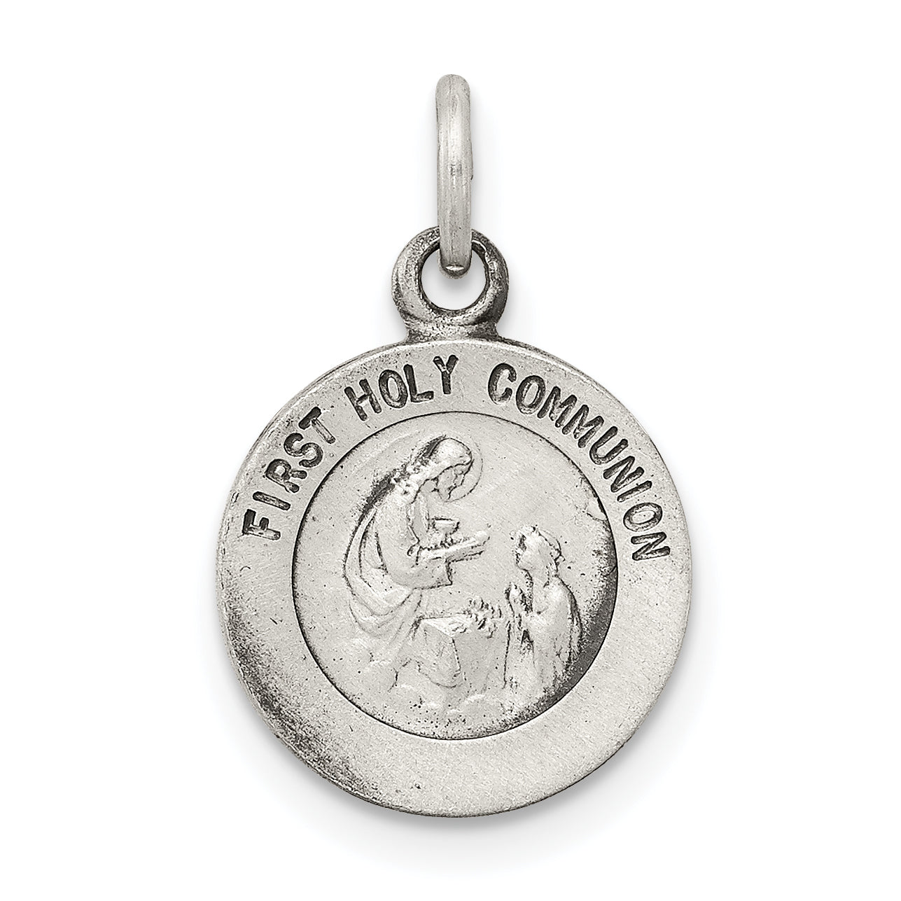 Sterling Silver Antiqued First Holy Communion Medal