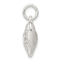 Sterling Silver 925 Filigree Heart Charm with Polished Anti-Tarnish Finish