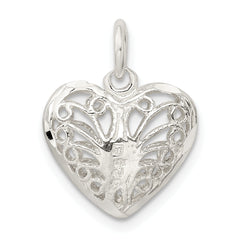 Sterling Silver 925 Filigree Heart Charm with Polished Anti-Tarnish Finish