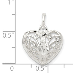Sterling Silver 925 Filigree Heart Charm with Polished Anti-Tarnish Finish