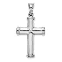 Sterling Silver Rhodium-Plated 3D Reversible Cross Pendant Diamond-Cut Elegant Design