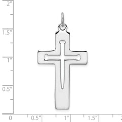 Sterling Silver 925 Polished Latin Cross Pendant Rhodium-Plated Sophisticated Design