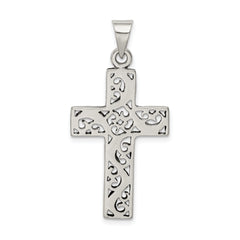 Sterling Silver 925 Antiqued Scroll Cross Pendant Polished Vintage Charm