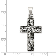 Sterling Silver 925 Antiqued Scroll Cross Pendant Polished Vintage Charm