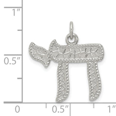 Sterling Silver 925 Polished Chai Pendant Elegant Rhodium-Plated Design