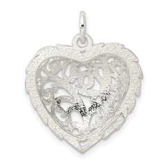 Sterling Silver 925 Polished Heart Charm with Diamond-Cut Elegance