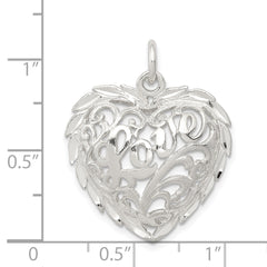 Sterling Silver 925 Polished Heart Charm with Diamond-Cut Elegance