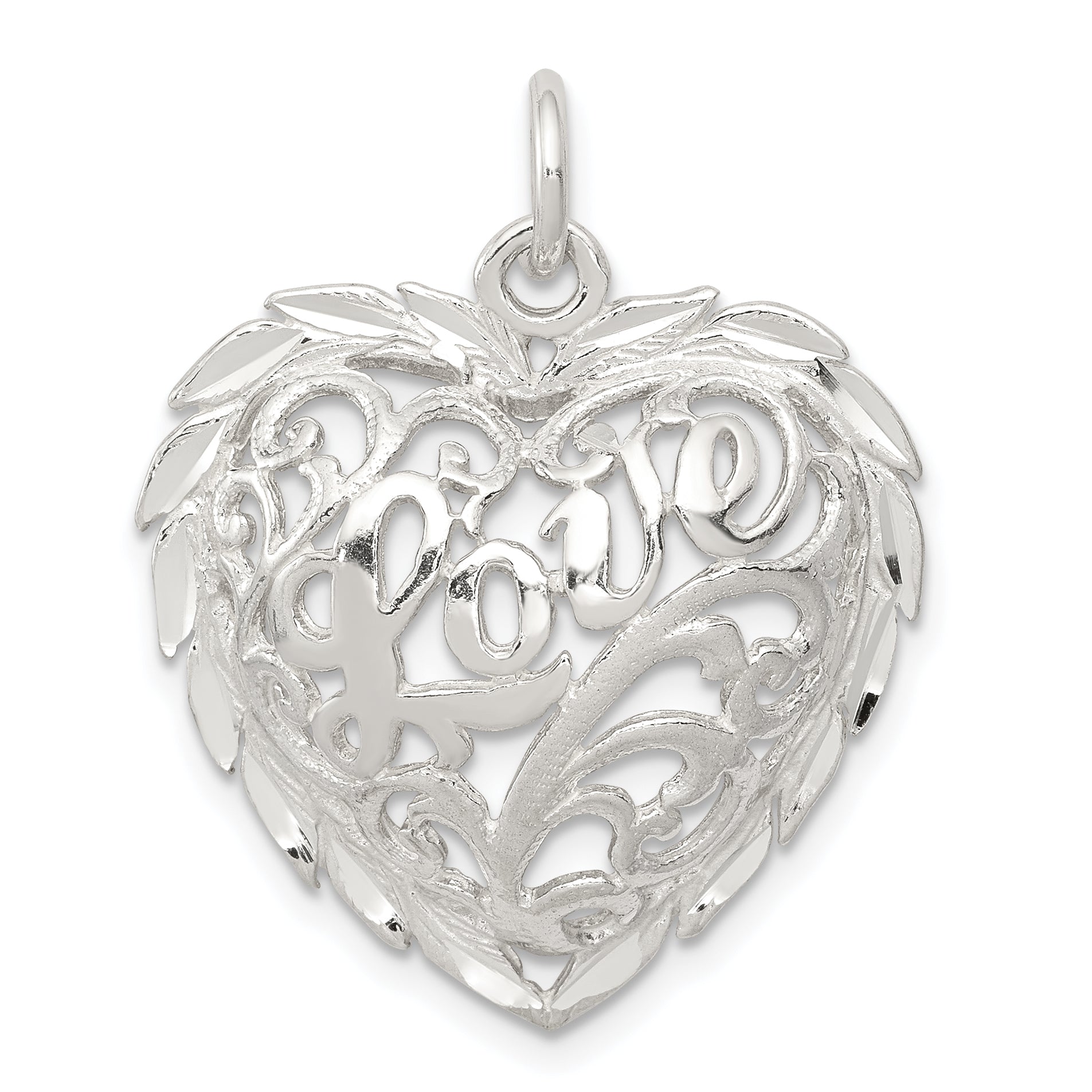 Sterling Silver Diamond-Cut Heart Charm