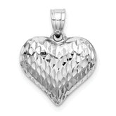 Sterling Silver Rhodium-plated Diamond-cut Puffed Heart Pendant