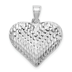 Sterling Silver Rhodium-Plated Heart Pendant with Polished Finish
