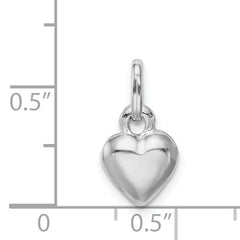 Sterling Silver 925 Heart Charm with Polished Rhodium Finish