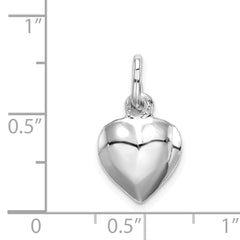 Sterling Silver 925 Puffed Heart Charm with Polished Rhodium Finish
