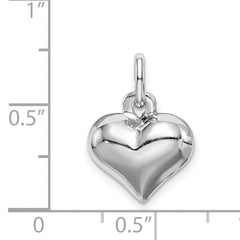 Sterling Silver Rhodium-plated Heart Charm with Polished Handmade Design