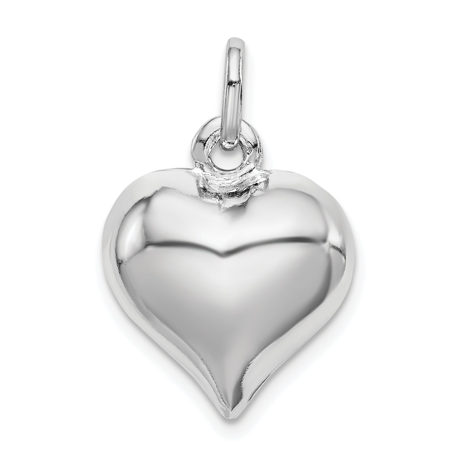 Sterling Silver Rhodium-plated Puffed Heart Charm