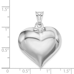Sterling Silver 925 Puffed Heart Pendant Handcrafted with Rhodium Polish