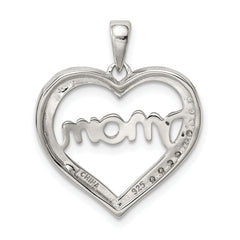 Sterling Silver 925 Polished MOM Heart Pendant with CZ Elegance