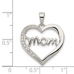 Sterling Silver 925 Polished MOM Heart Pendant with CZ Elegance