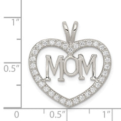 Sophia Jewelers Sterling Silver CZ Heart MOM Pendant with Rhodium Finish