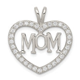 Sterling Silver Rhodium-plated CZ Open Heart MOM Pendant