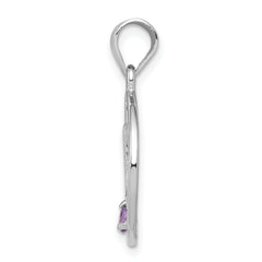 Sterling Silver Amethyst Birthday Pendant with Rhodium Polished Finish