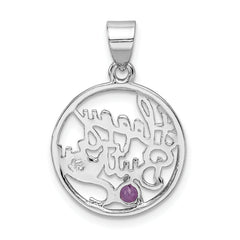 Sterling Silver Amethyst Birthday Pendant with Rhodium Polished Finish