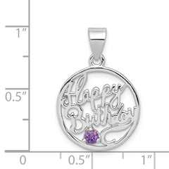 Sterling Silver Amethyst Birthday Pendant with Rhodium Polished Finish