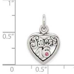Sterling Silver 925 Sweet 16 Heart Charm Polished Vintage Elegance