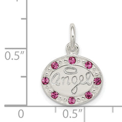 Sterling Silver 925 Angel Pendant with Pink Stellux Crystal Charm