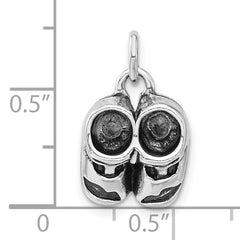 Sterling Silver 925 Baby Shoes Charm with Polished 3D Antiqued Design