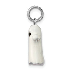 925 Sterling Silver Ghost Charm with Rhodium Finish and Enamel Accents