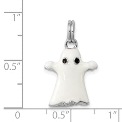 925 Sterling Silver Ghost Charm with Rhodium Finish and Enamel Accents