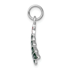 Sterling Silver Enamel Christmas Tree Charm with Rhodium Elegance