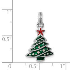 Sterling Silver Enamel Christmas Tree Charm with Rhodium Elegance