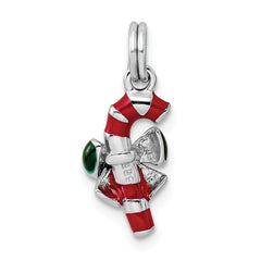 Sophia Jewelers Sterling Silver Enamel Candy Cane Charm with Rhodium Finish