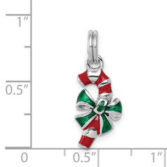 Sophia Jewelers Sterling Silver Enamel Candy Cane Charm with Rhodium Finish