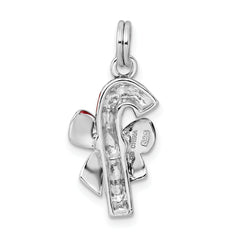 Sterling Silver Enamel Candy Cane Charm with Rhodium Elegance