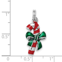 Sterling Silver Enamel Candy Cane Charm with Rhodium Elegance