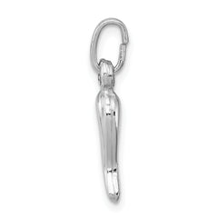 Sterling Silver Men's Rhodium-Plated Italian Horn Charm 3D Polished Finish
